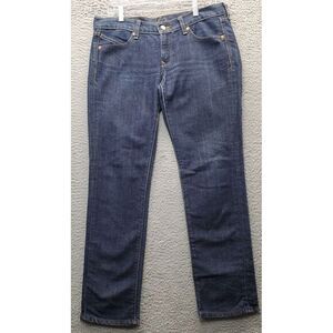 The Diva Jeans Womens Size 8 Blue Denim Stretch Mid Rise Flat Front Straight Leg